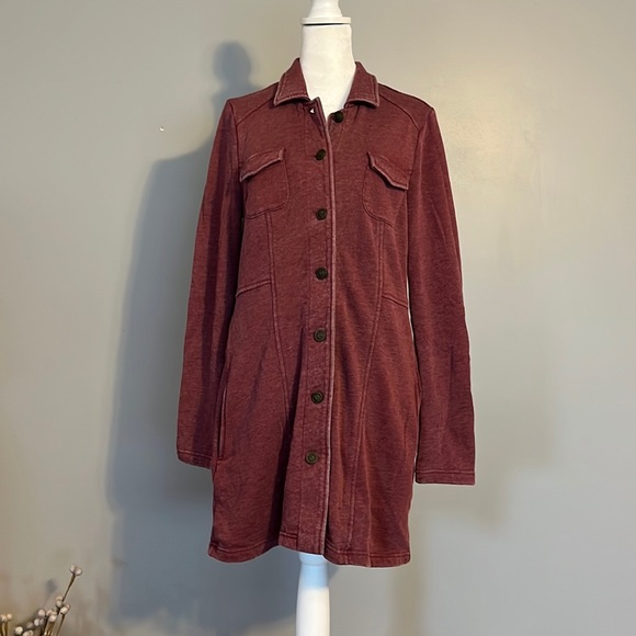 Others Follows Maroon Button Up Sweatshirt Dress, Size Medium - Picture 1 of 6